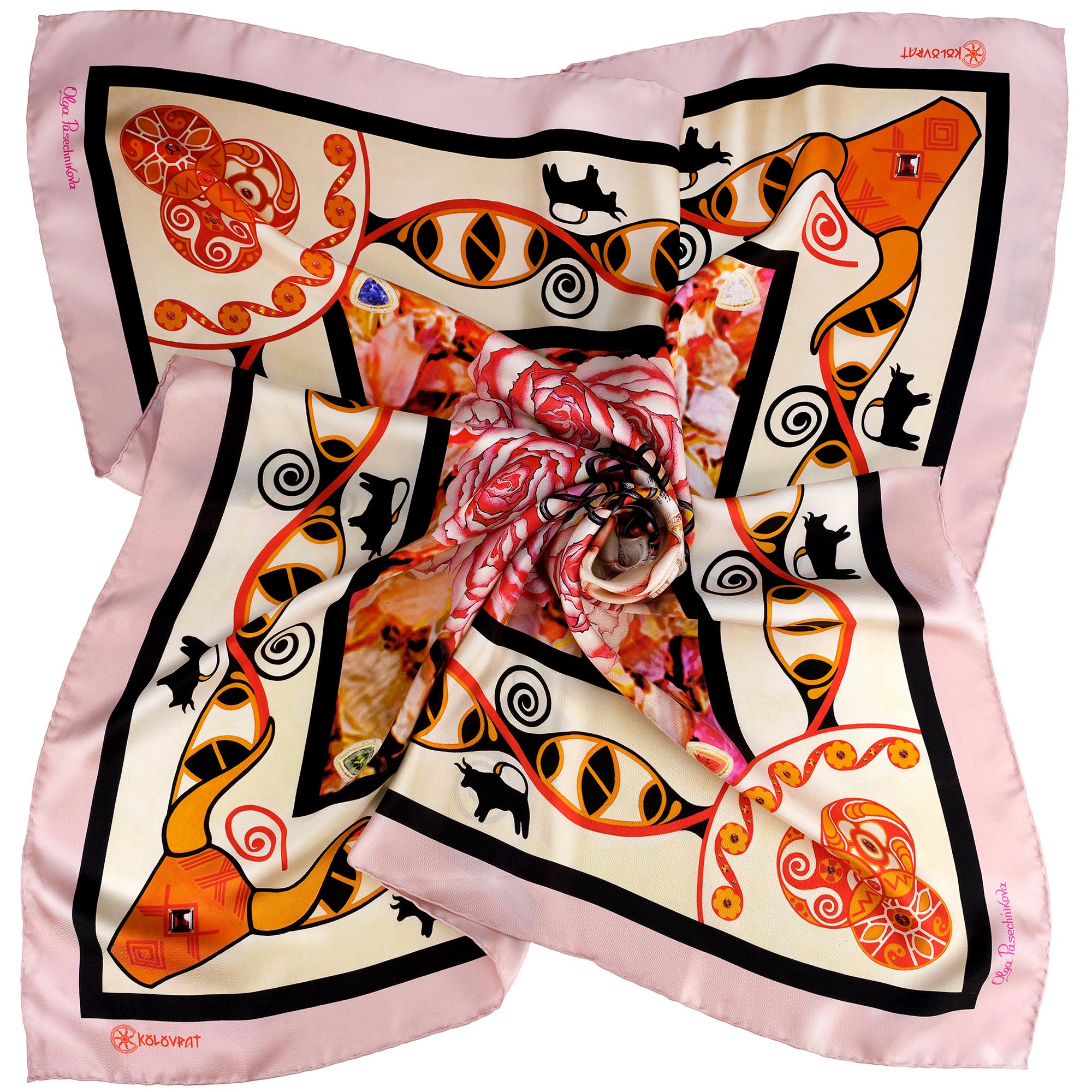 PSICHORA: Celebrate life in The Beginning pale pink silk scarf that praises the infinity of life.