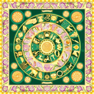 PSICHORA luxury silk scarf - Emerald Sky - Green Golden Pink Florals - 100% mulberry silk - designer silk accessory.