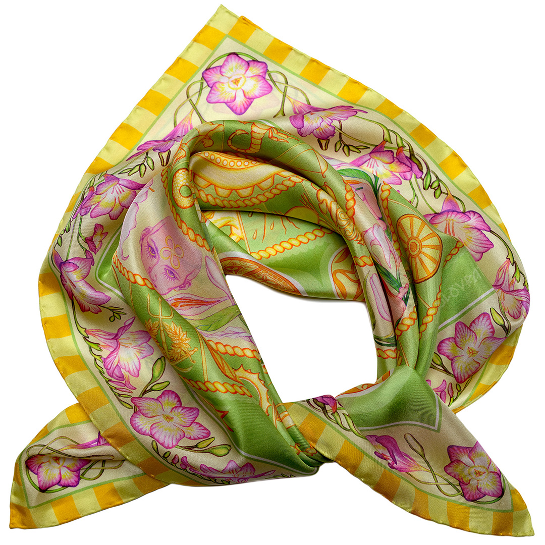 PSICHORA: Get you noticed in no time by Pistachio Sky pure silk scarf refreshingly glowing shades.
