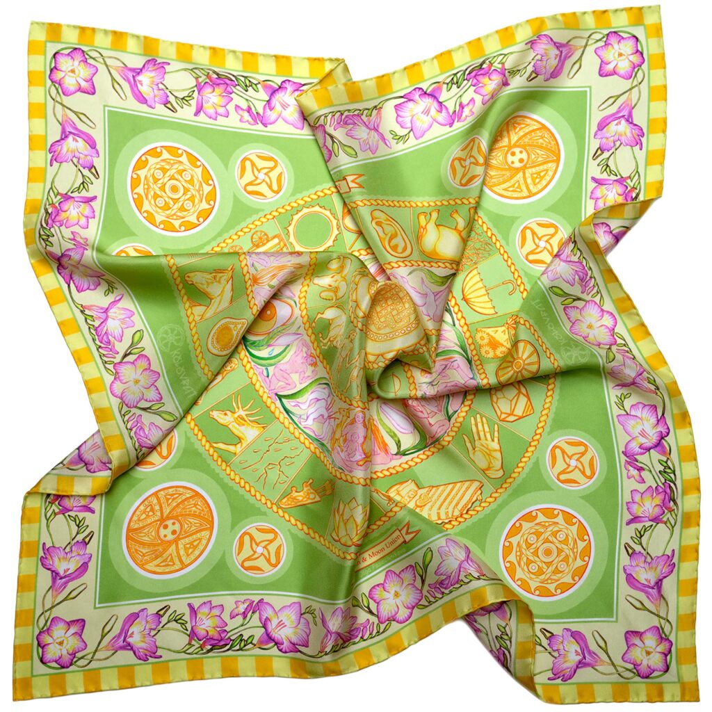 PSICHORA: Get you noticed in no time by Pistachio Sky woman's silk scarf refreshingly glowing shades.
