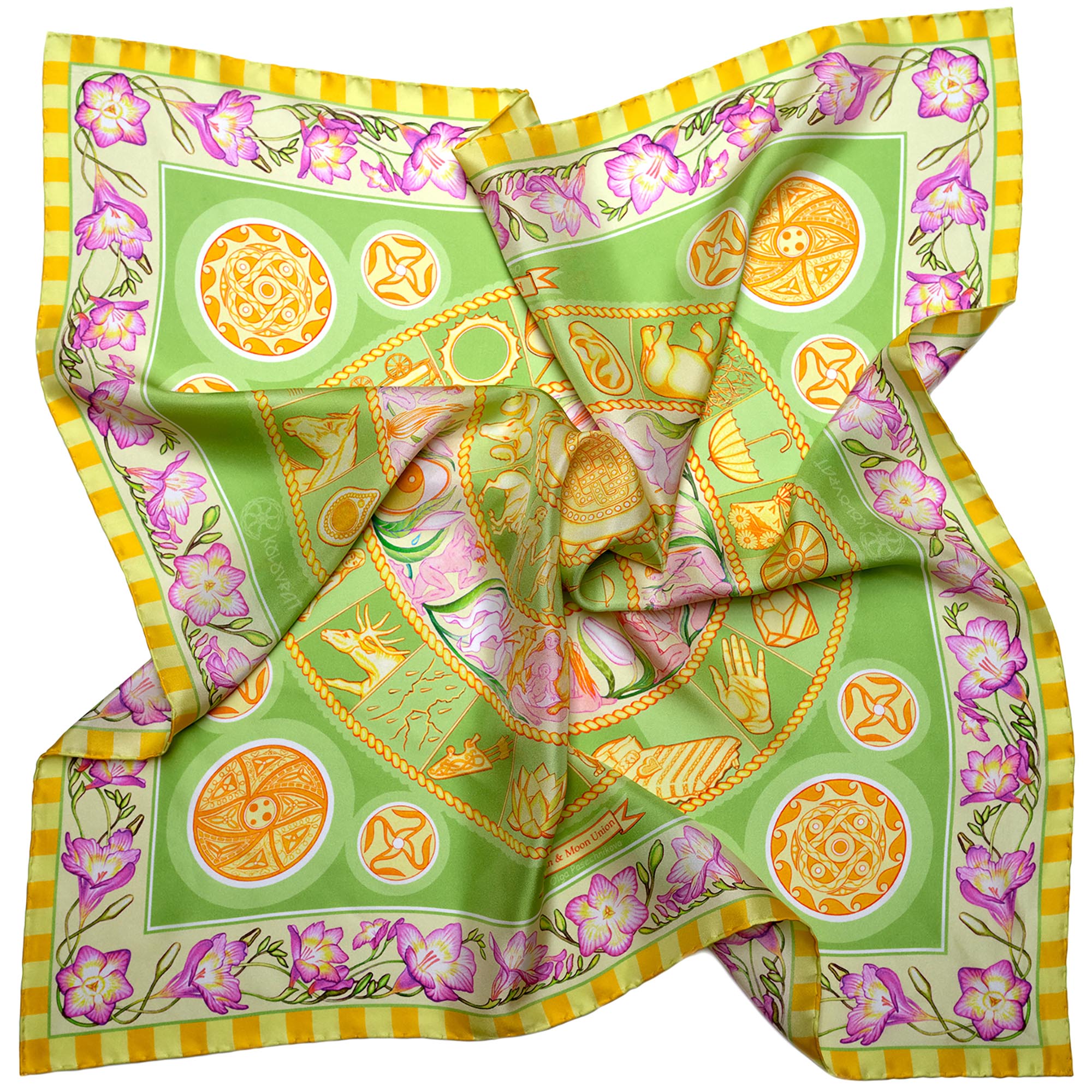 PSICHORA: Get you noticed in no time by Pistachio Sky woman's silk scarf refreshingly glowing shades.