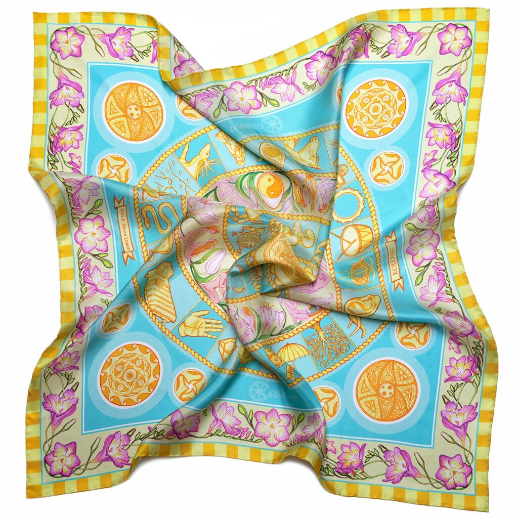 PSICHORA: Cover up and protect your hair from unwanted gusts of wind and scorching sun rays with this turquoise silk scarf 68 cm. Designed in AU, made in Italy.