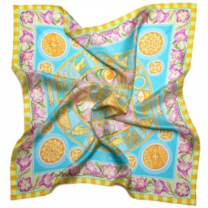 PSICHORA: Cover up and protect your hair from unwanted gusts of wind and scorching sun rays with this turquoise silk scarf 68 cm. Designed in AU, made in Italy.