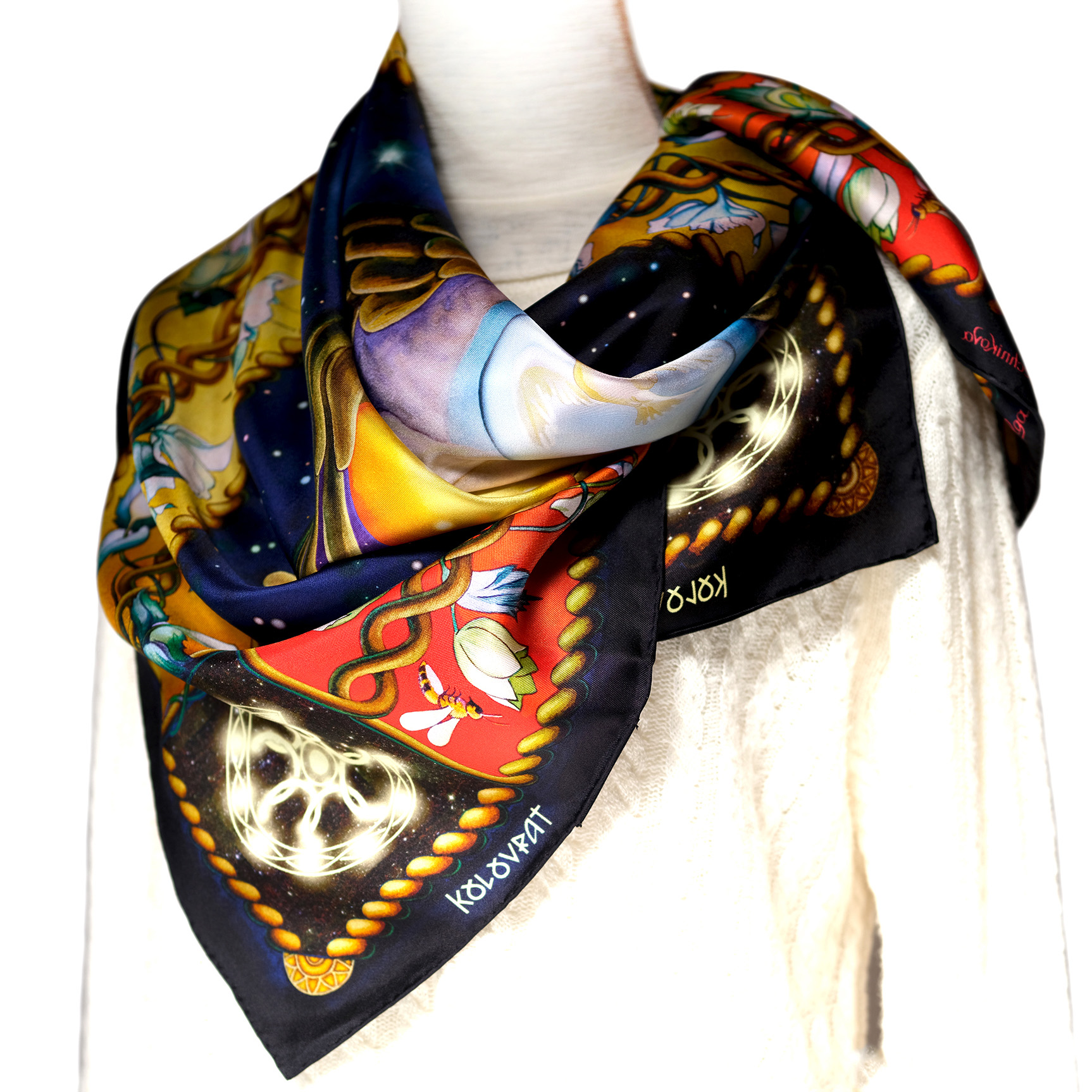 PSICHORA: bring a spark of Cosmic galaxies to your look in the Creation reversible silk scarf 88cm.
