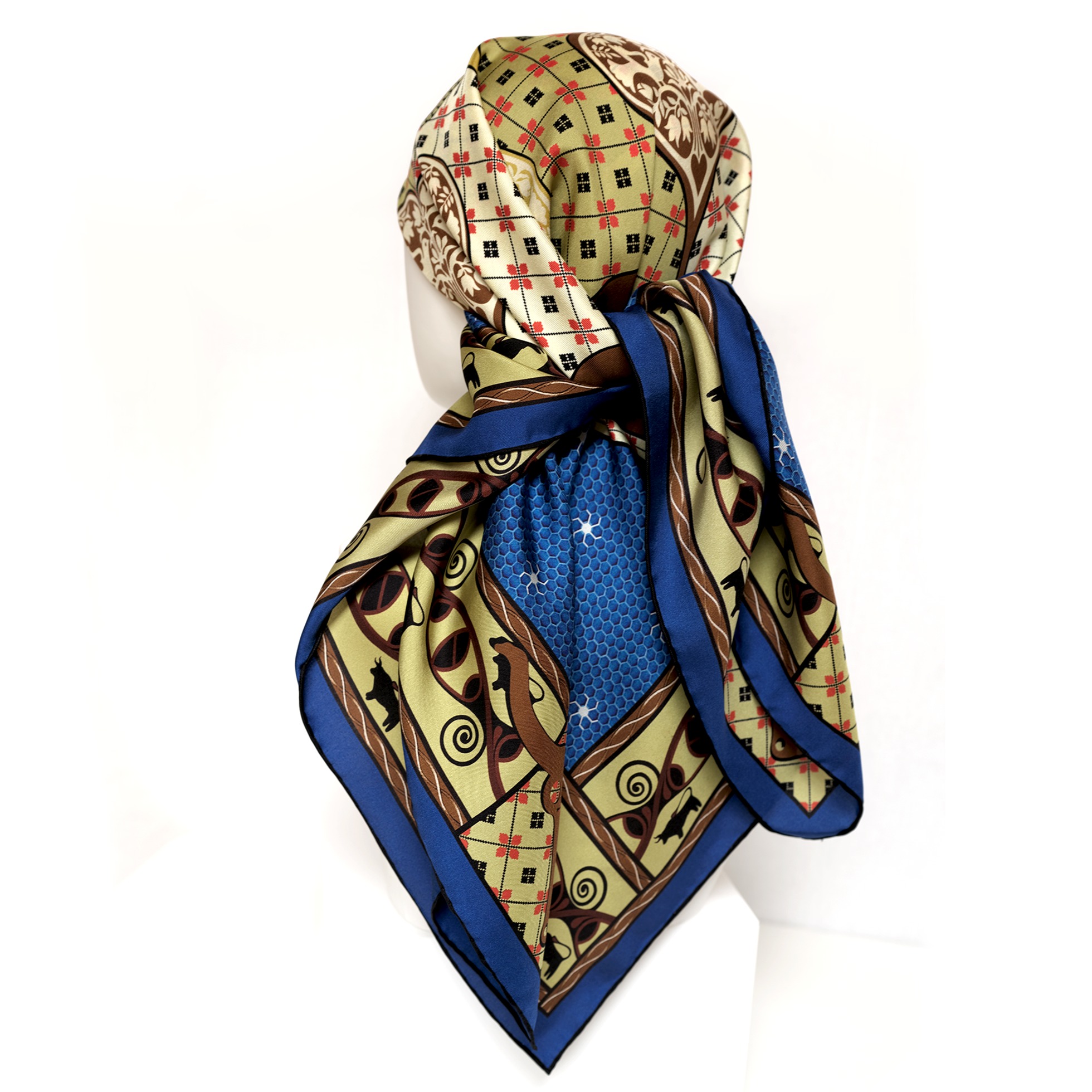 Go in style with your hair tied up by the Talisman teal silk scarf by PSICHORA. Celebrate the ancient wisdom carried into modern elegance.