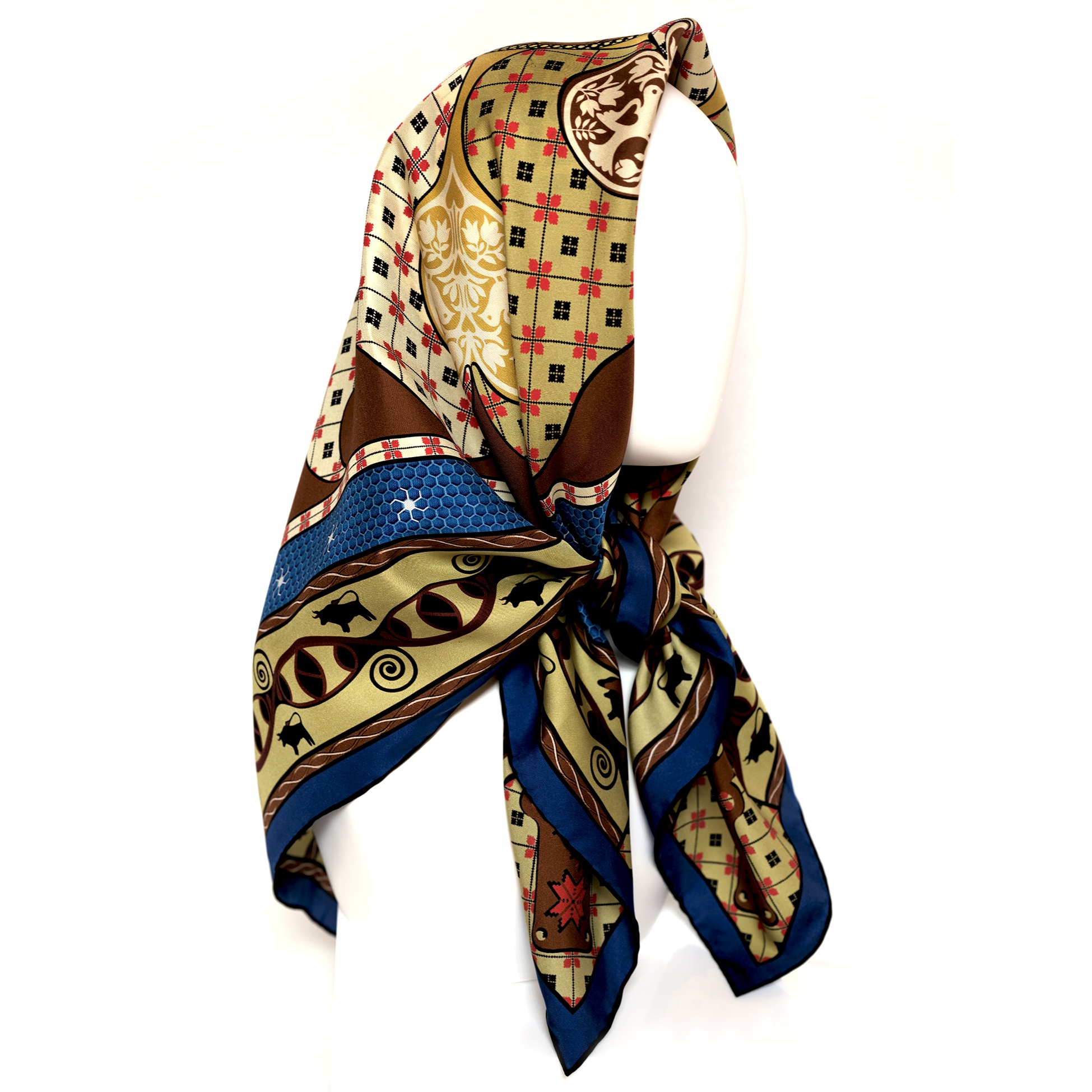 Step in style with your head protected by the Talisman teal silk scarf by PSICHORA. Celebrate the ancient wisdom carried into modern elegance.
