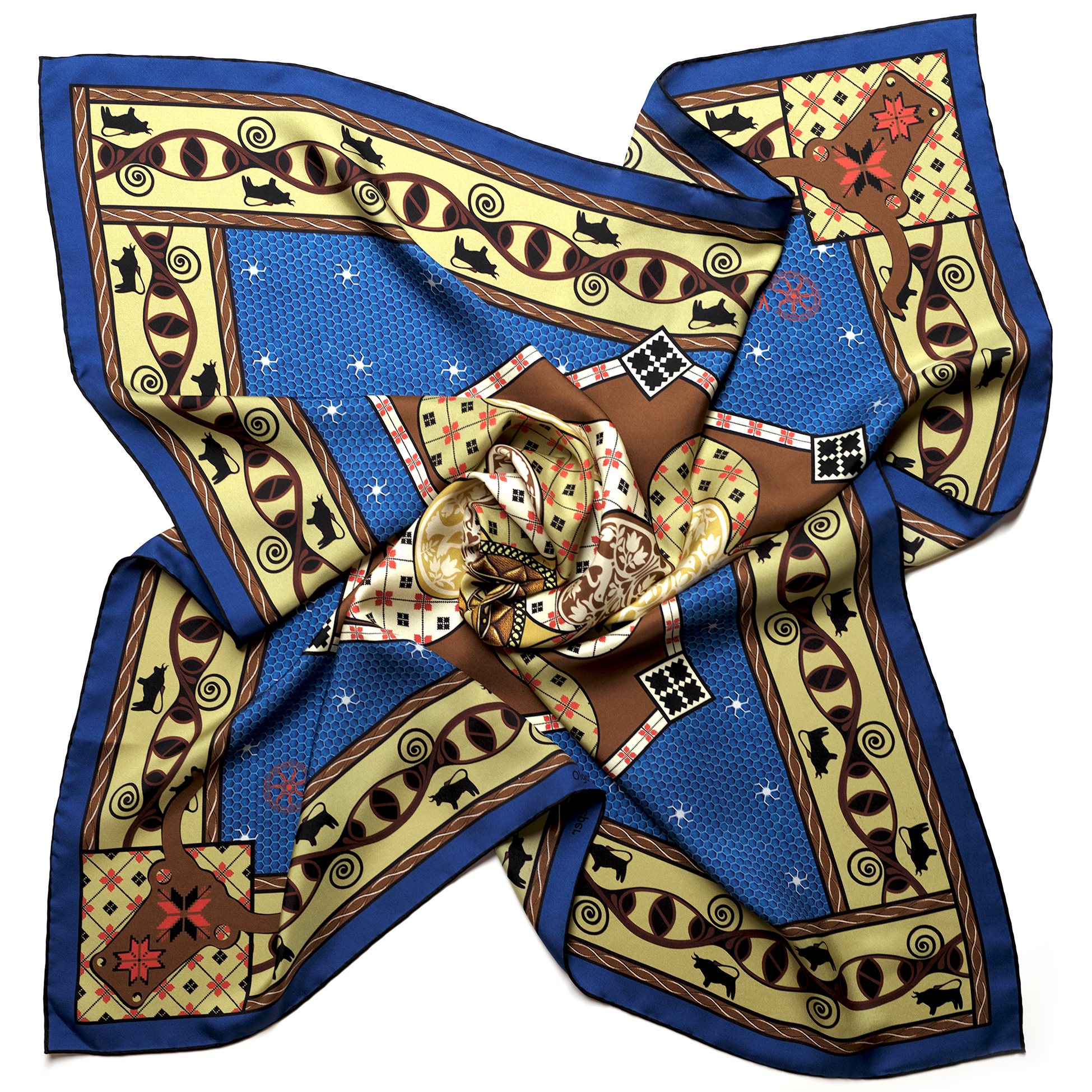 Feel the fortifying vibes of the Talisman teal blue silk scarf by PSICHORA.