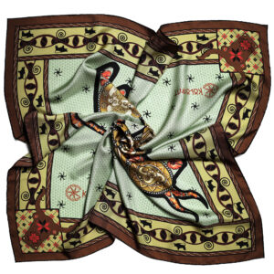 PSICHORA luxury silk scarf – Taurus – Terracotta Green Olive Red Poppy – 100% mulberry silk – designer accessory for women