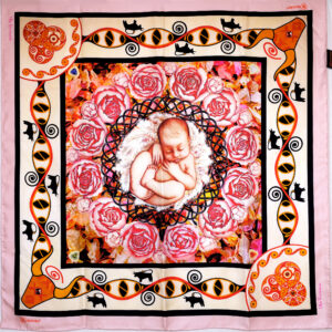 PSICHORA luxury silk scarf - The Beginning - Pink Coral Terracotta - 100% mulberry silk - designer silk accessory.