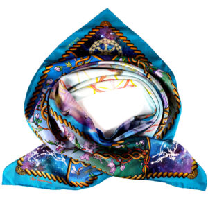 PSICHORA: Make a true statement in the Creation N5 teal blue silk scarf wondrous symbols of Eternity.