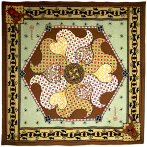 PSICHORA luxury silk scarf - Talisman - Terracotta Olive Green - 100% mulberry silk - designer silk accessory.