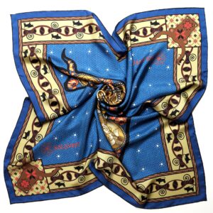 PSICHORA luxury silk scarf - Taurus - Teal Blue Terracotta - 100% mulberry silk - designer silk accessory.