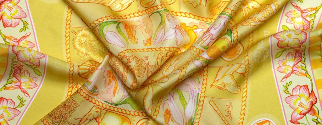Golden Sky ladies silk scarf 68cm - closeup.