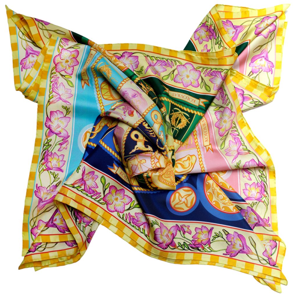 Hand rolled the Skies 90cm silk scarf collection by Psichora.