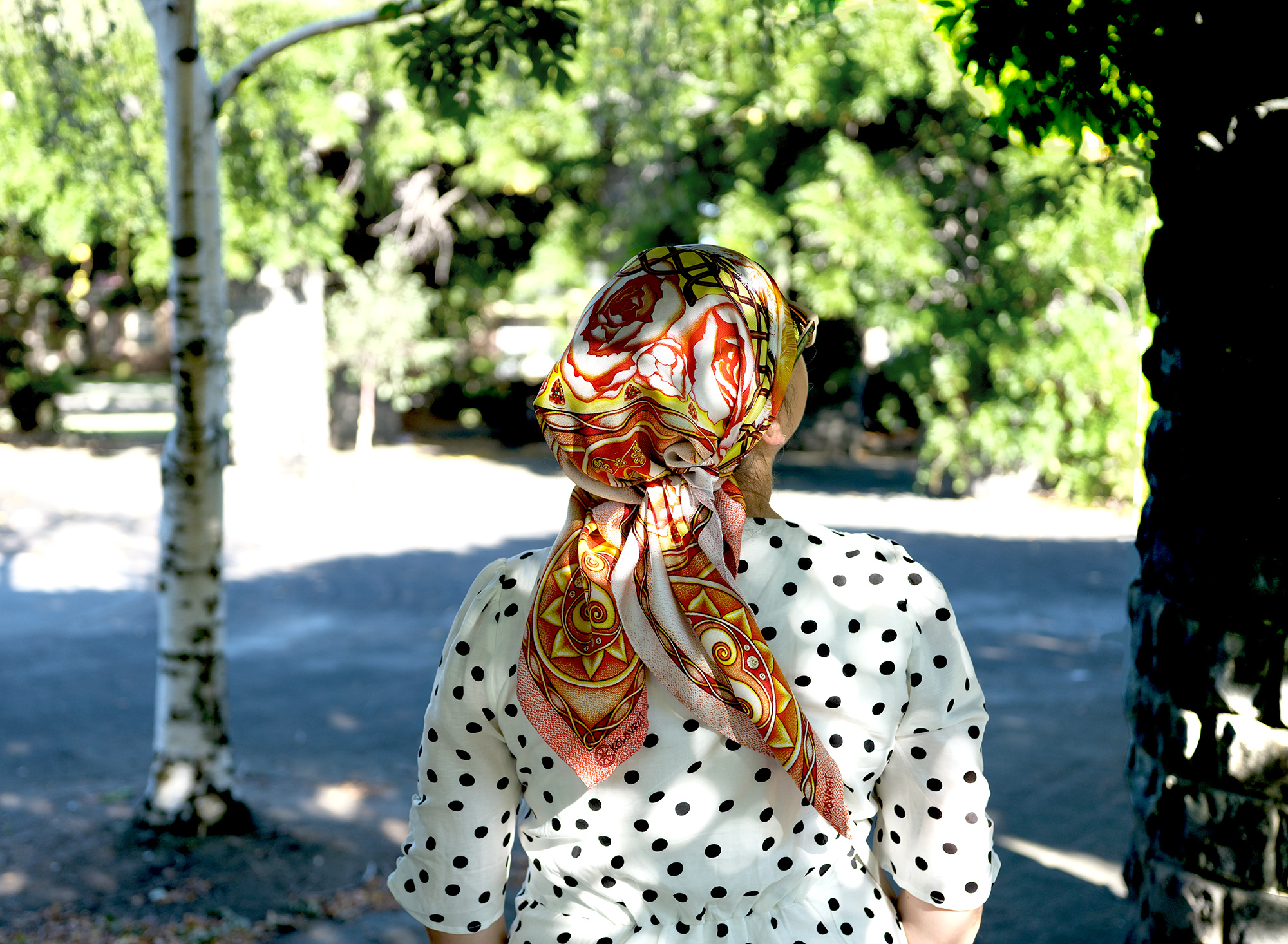 Made in China the Creation N1 pure silk scarf 88cm - coral pink amber golden brown - by PSICHORA.