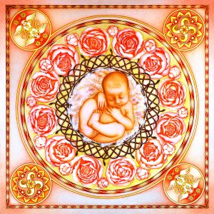 Designed in Australia the Creation N1 luxury pink silk scarf 88cm - peach pink red golden - by PSICHORA. Made in China.