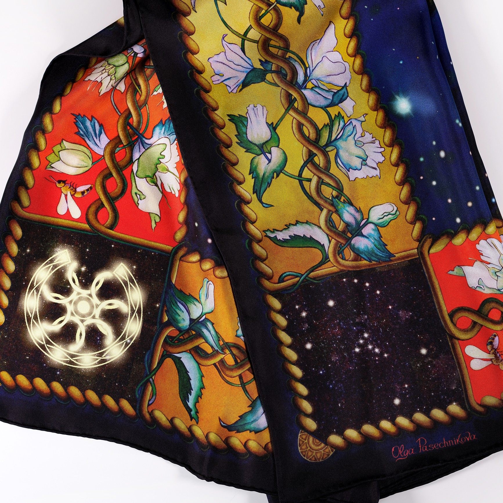 Creation, reversible silk scarf closeup view.