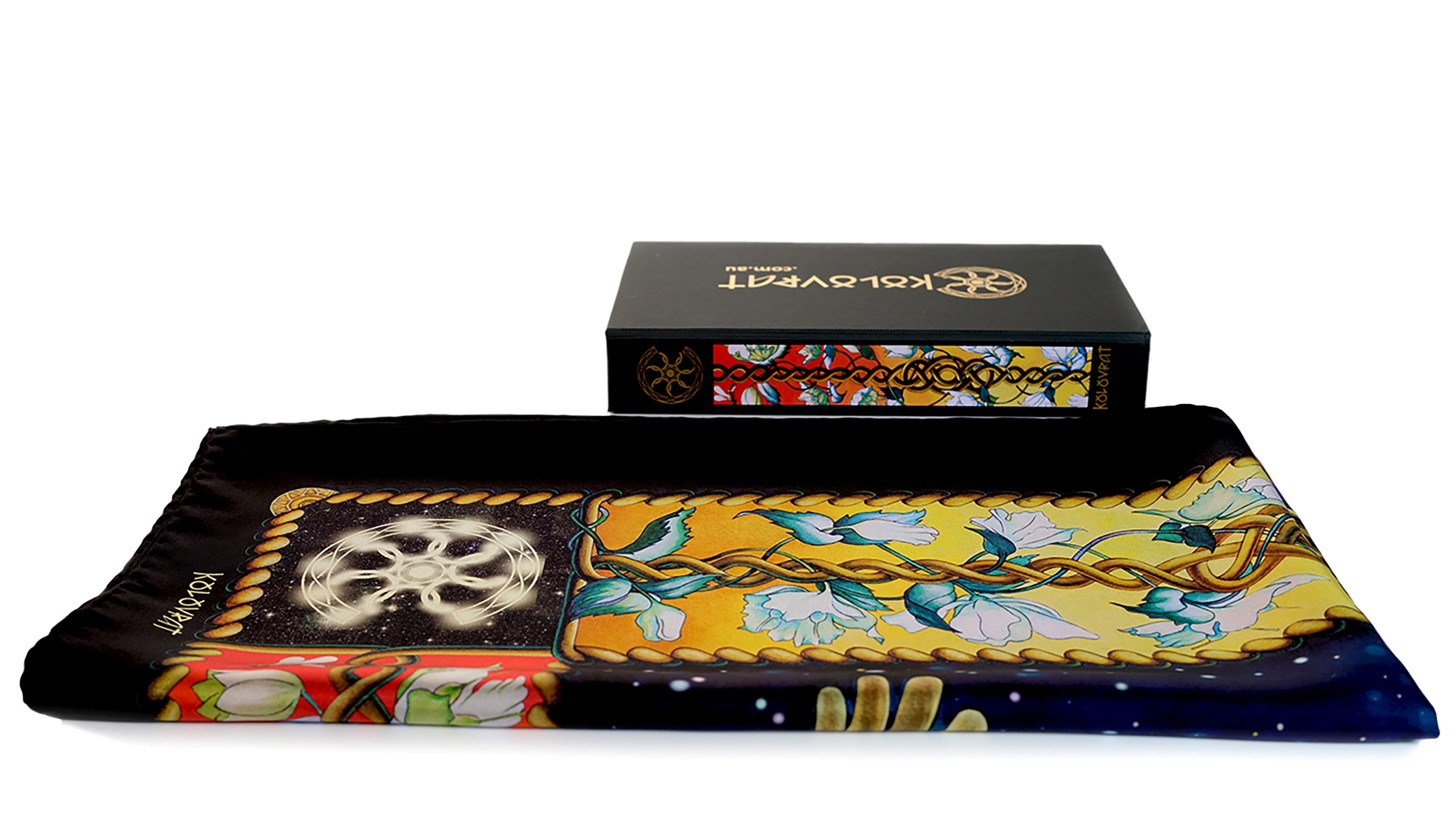 Gift boxed the Creation pure silk scarf. Made in Italy, this PSICHORA piece carries an aura of cosmic grandeur, adding a sense of deep space-inspired elegance to your look.