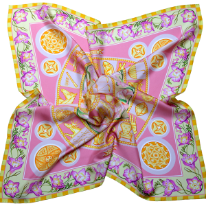 Hand rolled and made in Italy the Dawn Sky luxury pink silk scarf 90cm by PSICHORA. Designed in Australia.