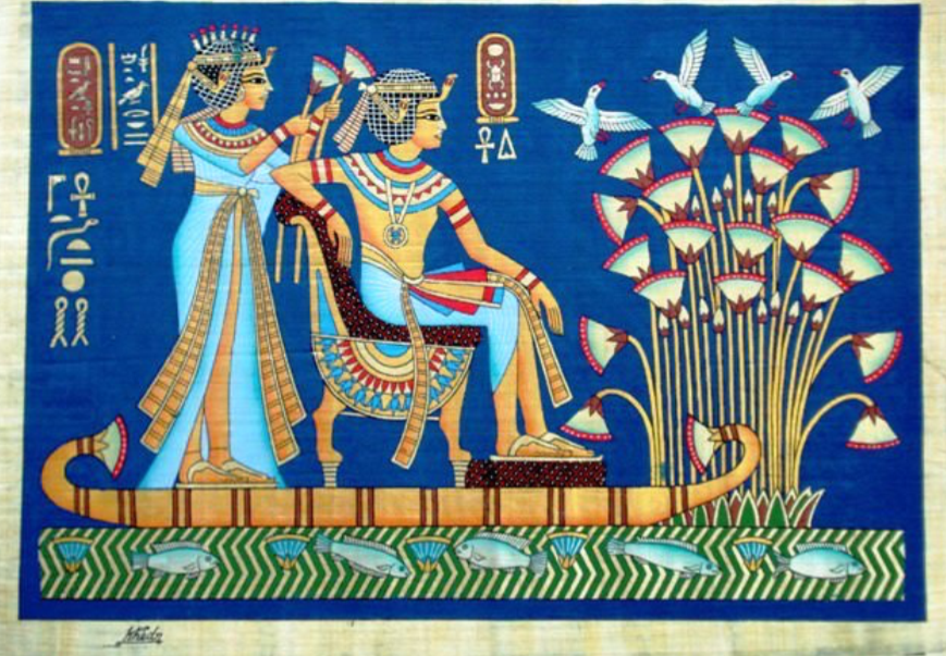 Lotuses of Ancient Egypt. Reconstructed papyrus paining.