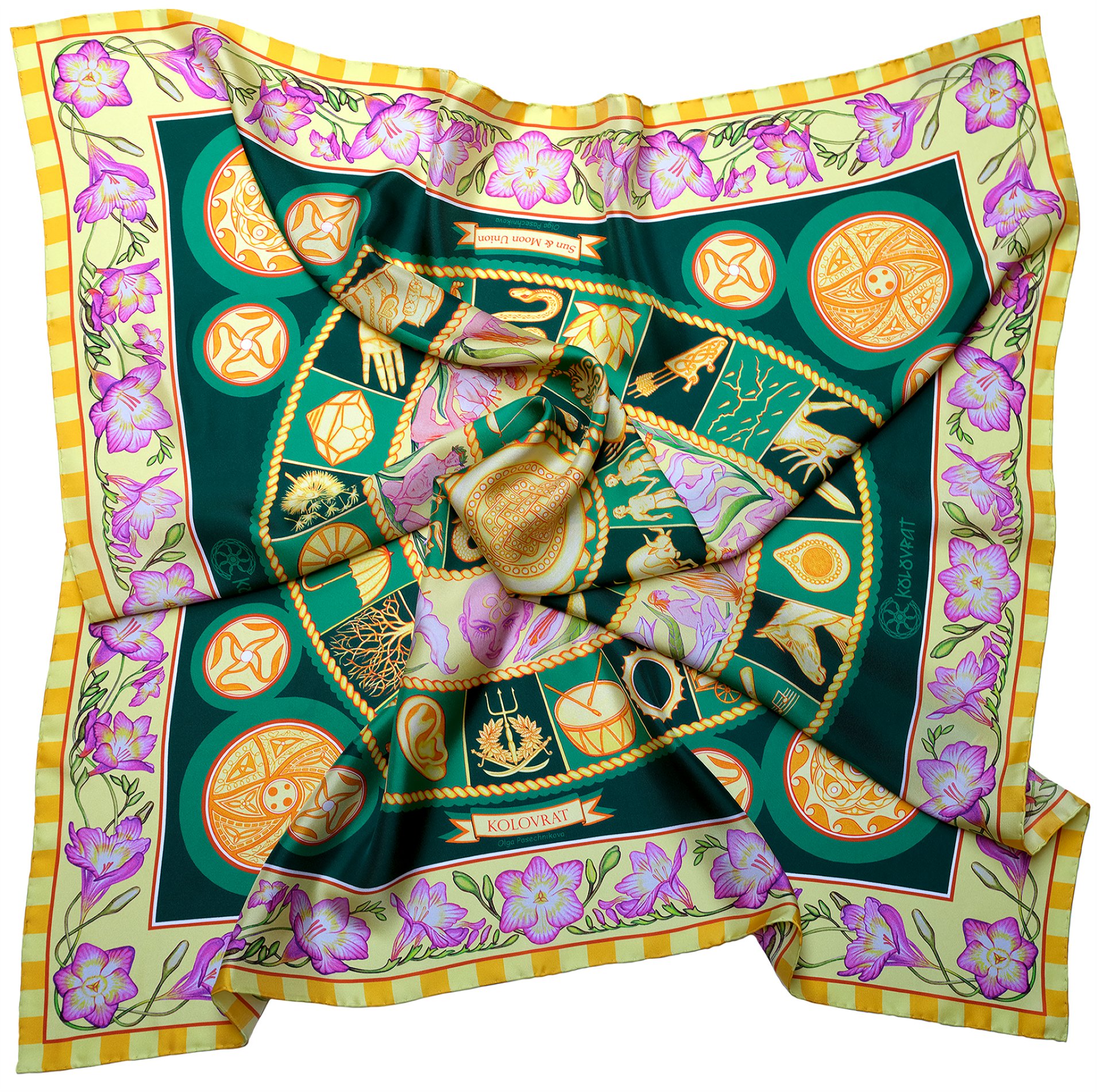Designed in Australia the Emerald Sky luxury silk scarf 90cm by PSICHORA.