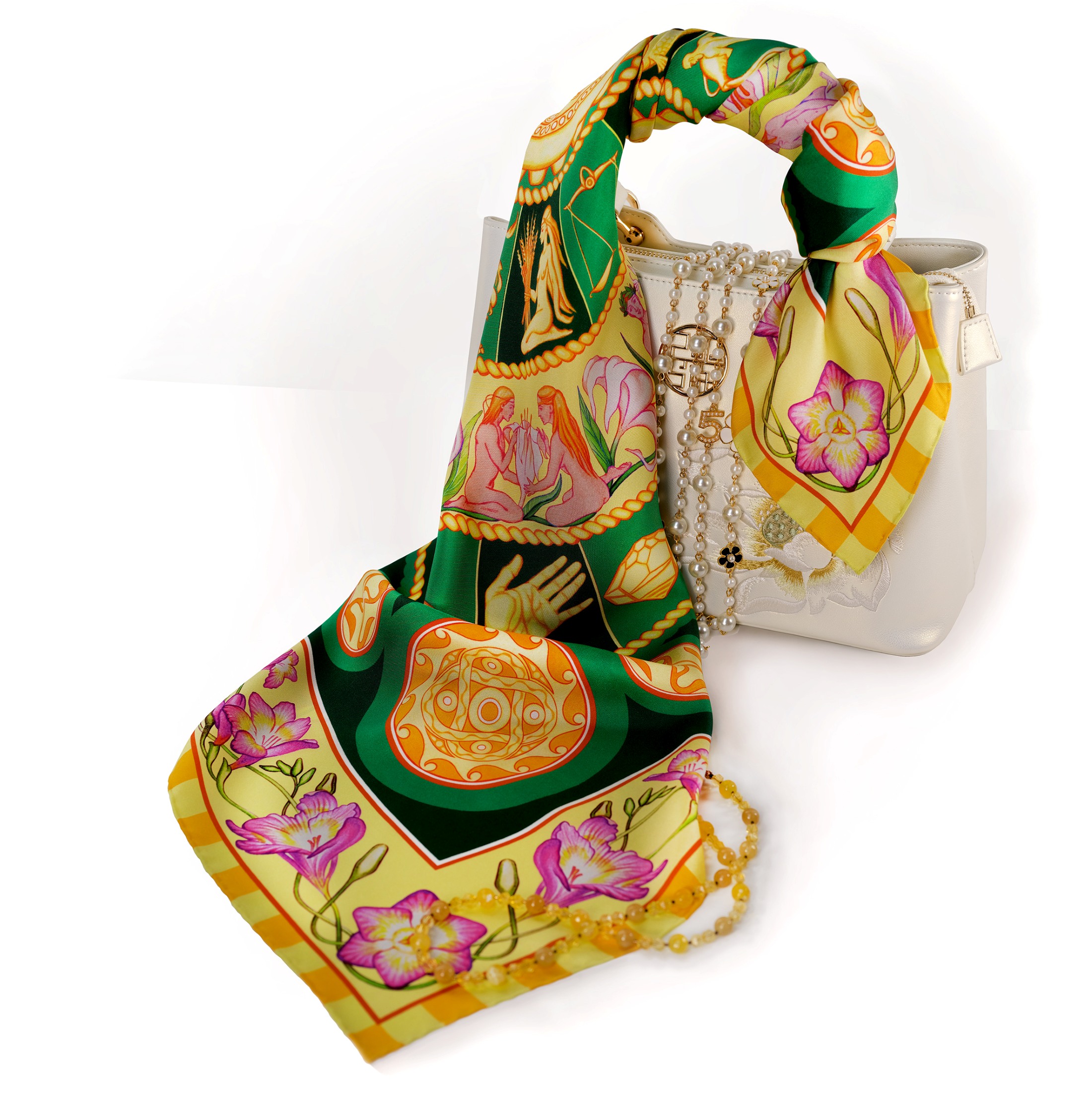 PSICHORA: from the SKIES 90cm scarf collection - the Emerald Sky luxury silk accessory. Designed in Australia, made in Italy.