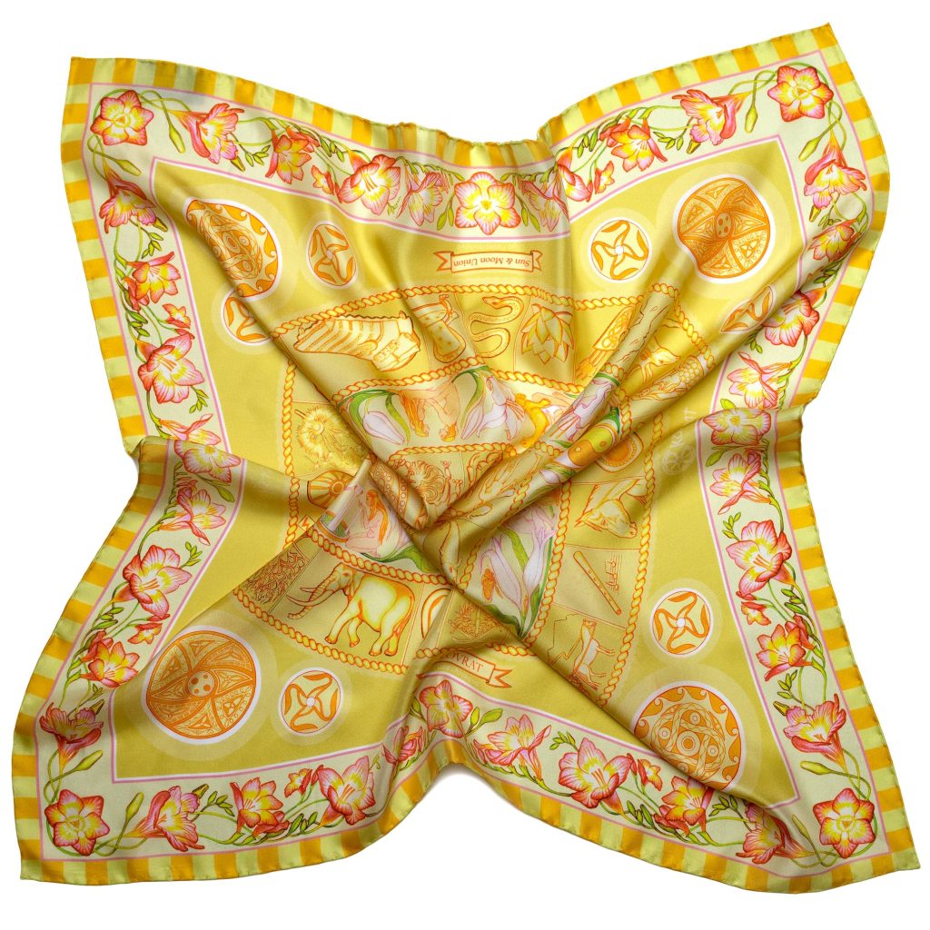 From the Skies 68 scarf collection - the Golden Sky ladies silk  scarf by PSICHORA.