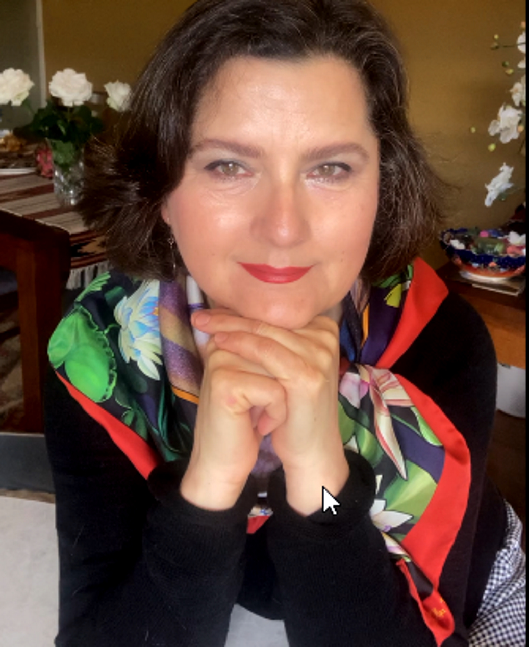 Wearing the Orion pure silk scarf by PSICHORA.