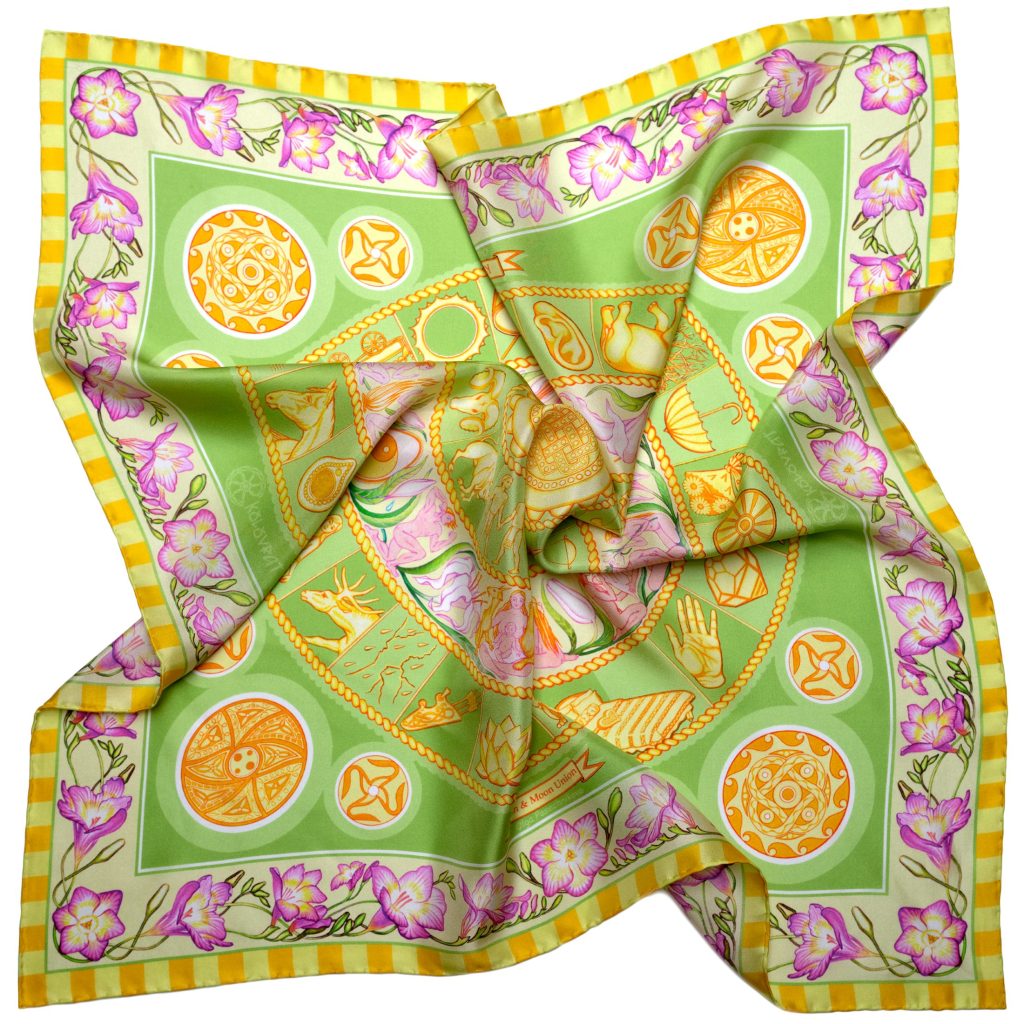 From the Skies 68 scarf collection - the Pistachio Sky luxury silk scarf by PSICHORA.