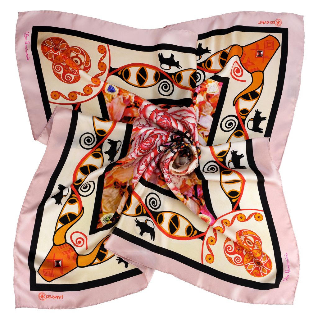 Designed in Australia and hand made in Italy The Beginning luxury silk scarf 90cm - pale pink amber terracotta - by PSICHORA.