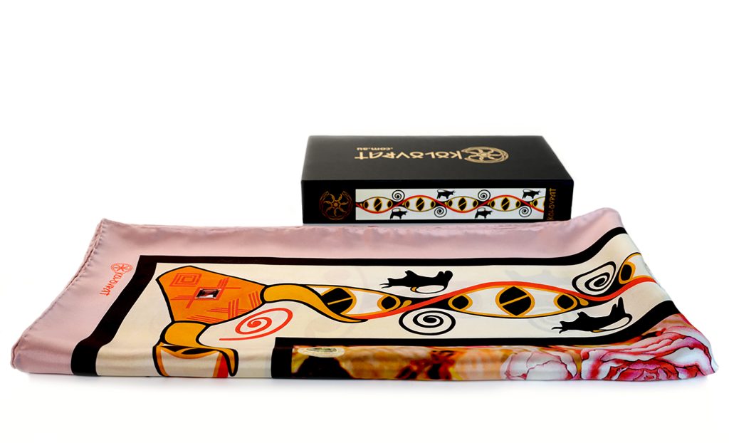 Gift boxed The Beginning luxury silk scarf by PSICHORA.