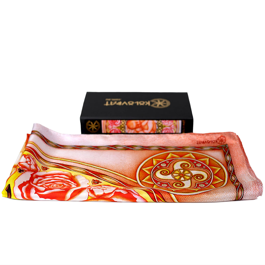 Gift boxed the Creation N1 luxury pink silk scarf by PSICHORA.