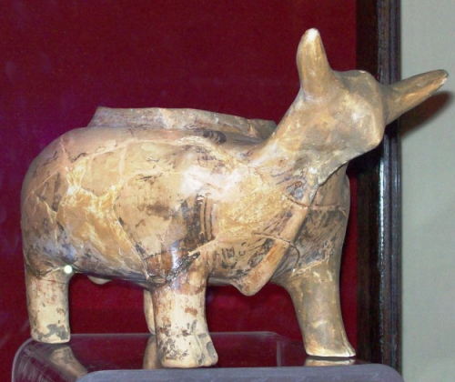 The Trypillian clay bull figurine. Ukraine