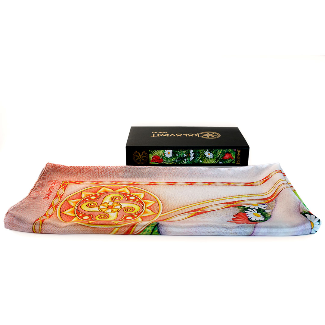 Eternal Lovers. Designer coral silk scarf 90 - Image 7