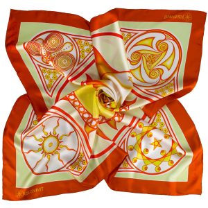 Sunshine your fav outfit with this golden amber luxury silk scarf that leaves you feeling invigorated. Designed in AU and hand made in China, this scarf pays tribute to the ancient heritage of Trypillian culture, confirmed by modern scientific evidence.